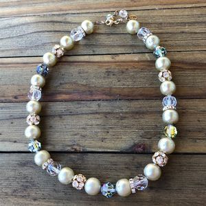 Yolanta Collection Handmade Faceted & Pave Faux Pearl Metallic Necklace